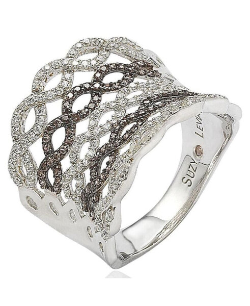 Suzy Levian Sterling Silver Cubic Zirconia Pave Interweaving Ring