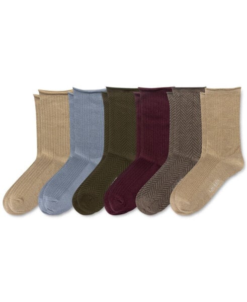 Women's 6-Pk. Glen Plaid Roll-Top Slack Socks