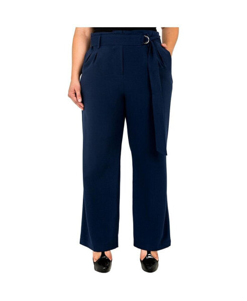 Women's Plus Size Belted Straight Leg Paper Bag Pants