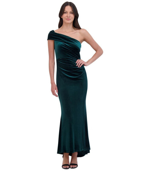 Petite One-Shoulder Stretch-Velvet Gown