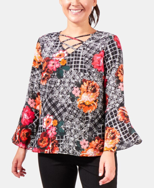 Petite Paisley-Print Bell-Sleeve Top