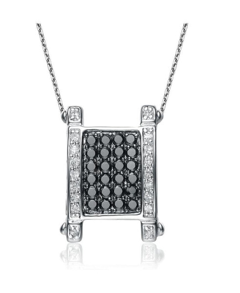 Sterling Silver White Gold Plated White and Black Cubic Zirconia Pendant