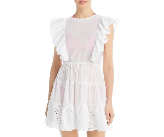 Aqua Womens Eyelet Flutter Mini Dress Swim Cover-Up White Size Large