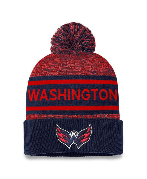 Men's Navy, Red Washington Capitals Authentic Pro Cuffed Knit Hat with Pom