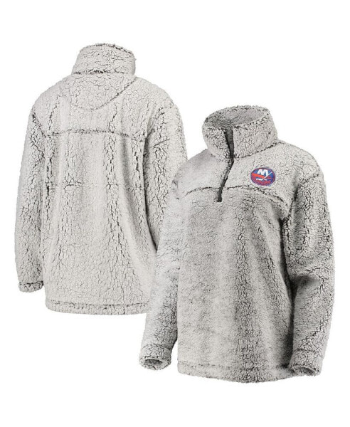 Women's Gray New York Islanders Sherpa Quarter-Zip Pullover Jacket