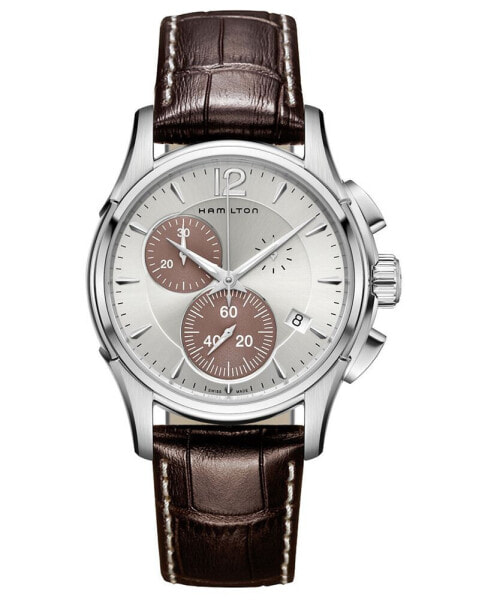 Men's Swiss Chronograph Jazzmaster Brown Leather Strap Watch 42mm