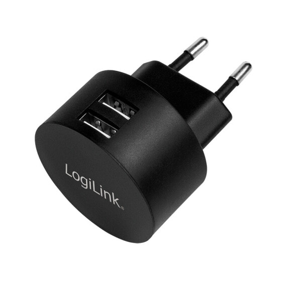 LogiLink USB socket adapter, 2x USB-port for Fast Charging, 10.5W, Indoor, AC, 5 V, Black