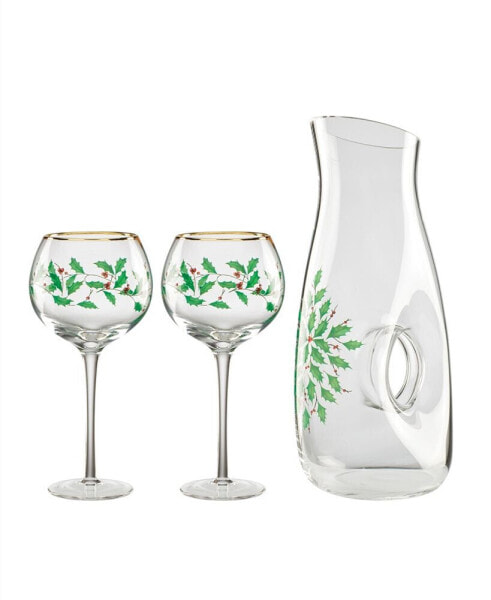 Holiday 3-Piece Decanter and Wine Glasses Set