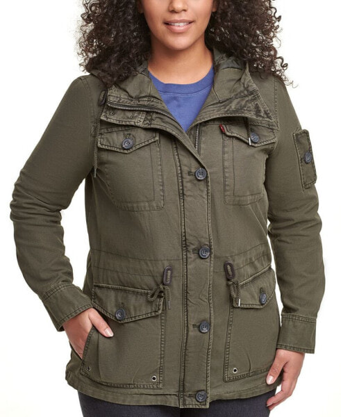 Trendy Plus Size Cotton Hood Utility Jacket