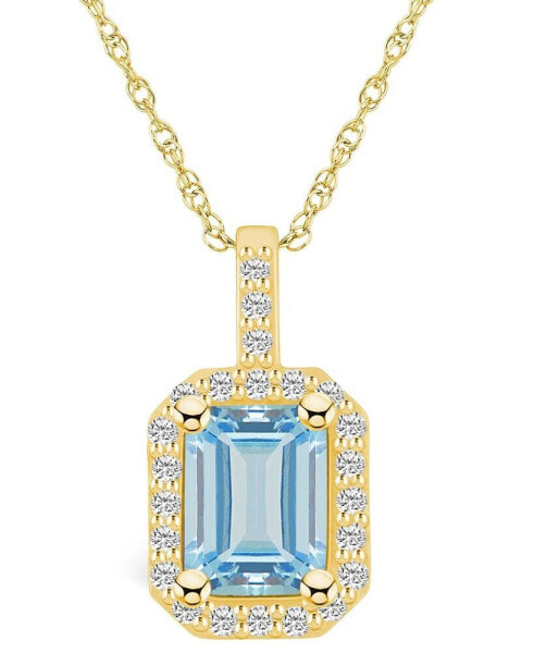 Aquamarine (1-3/8 Ct. T.W.) and Diamond (1/4 Ct. T.W.) Halo Pendant Necklace in 14K Yellow Gold