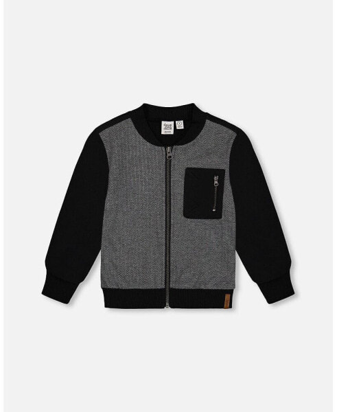 Toddler Boys Herringbone And Fleece Zip Vest Black And Gray - Toddler|Child