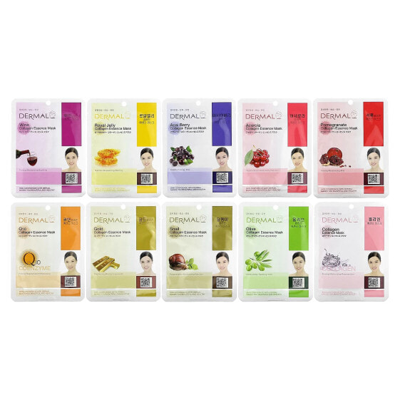 Anti-Aging Collagen Essence Beauty Masks, Assorted, 10 Sheets, 0.81 oz (23 g) Each