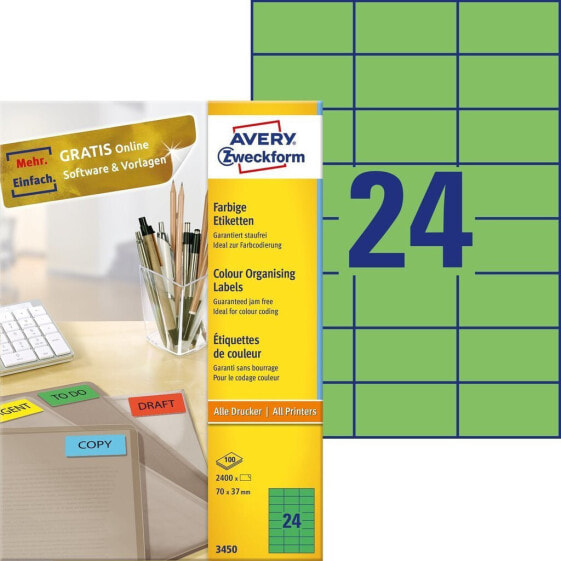 Avery Zweckform Avery Universal Labels - Green 70x37mm - 70 x 37 - 2400 pc(s) - 100 sheets