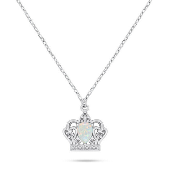 Shiny silver necklace Korunka with opal NCL138W