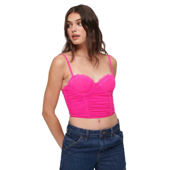 SUPERDRY Ruched Mesh Crop Corset sleeveless T-shirt