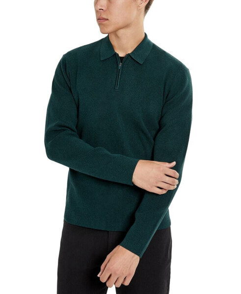 Men's Slim-Fit Zip-Placket Long Sleeve Polo Sweater