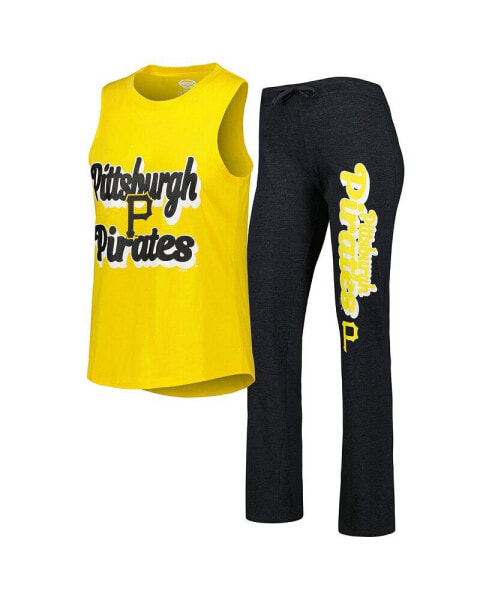 Women's Heather Black and Gold Pittsburgh Pirates Wordmark Meter Muscle Tank Top and Pants Sleep Set