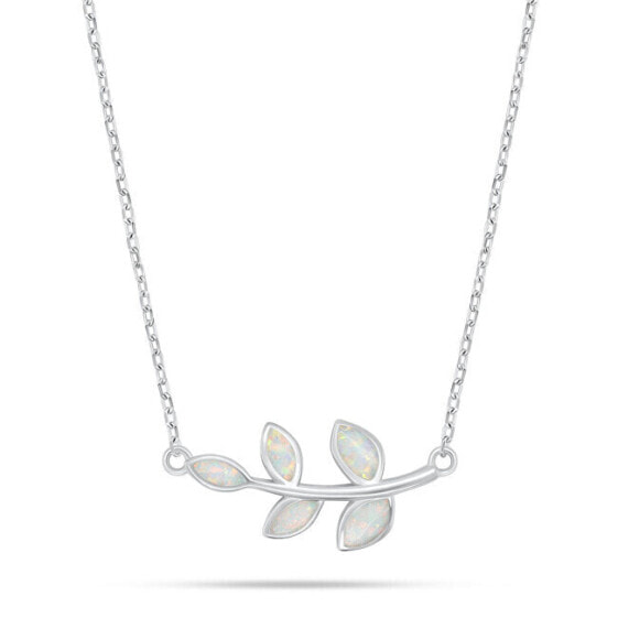 Decent Silver Leaf Necklace with White Opal NCL165W