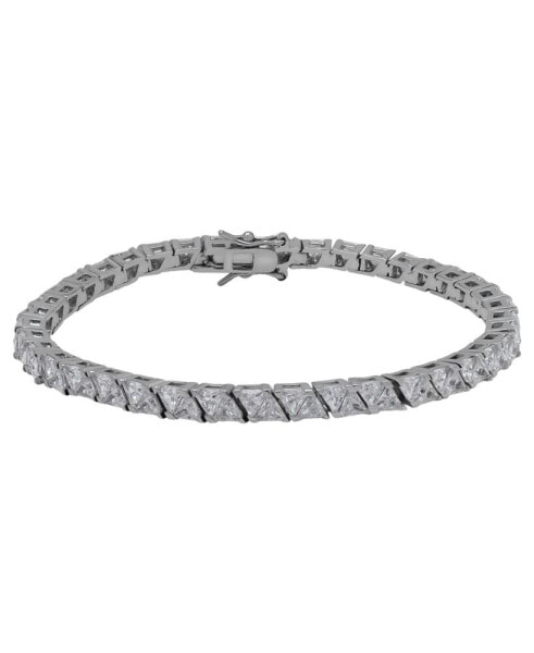 Silver-Plated Cubic Zirconia Trillion Link Bracelet