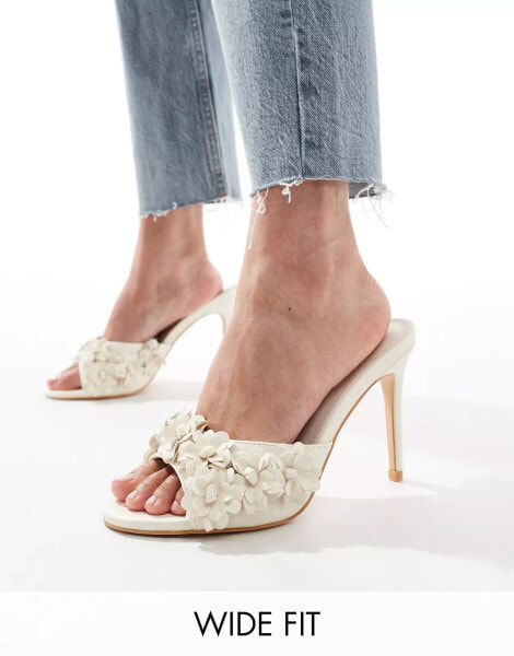 Public Desire Sable Wide Fit heeled mules with applique flowers in cream