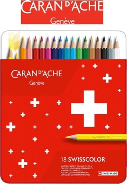 Цветные карандаши Caran d'Arche Swisscolor, мягкие, в металлической упаковке, 18 шт.