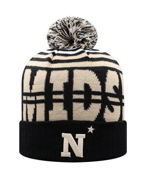 Men's Black and Gold Navy Midshipmen Colossal Cuffed Knit Hat with Pom