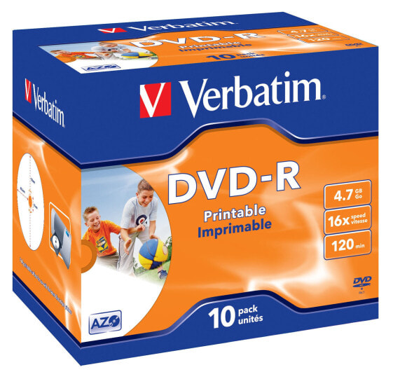 Verbatim 43521 - DVD-R - Printable - Jewelcase - 10 pc(s) - 4.7 GB