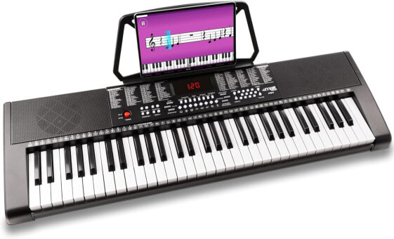 MAX KB4 Keyboard Piano, 61 Keys, Music Stand, 255 Sounds, 255 Rhythms, 50 Demos, Automatic Accompaniment, Digital Piano Keyboard for Beginners - Black