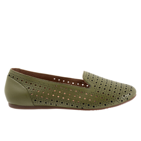 Softwalk Shelby Perf S2317-341 Womens Green Wide Leather Loafer Flats Shoes 6