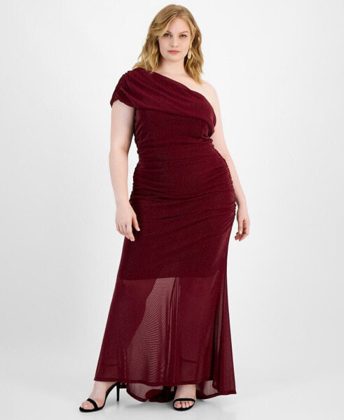 Trendy Plus Size One-Shoulder Glitter Gown