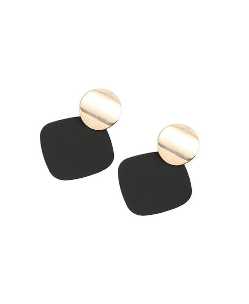 Women's Black Contrast Geometric Drop Earrings