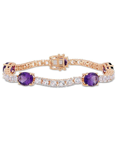 Amethyst (12 ct.t.w.) and White Topaz (9 ct. t.w.) Station Link Bracelet in 18k Rose Gold over Sterling Silver