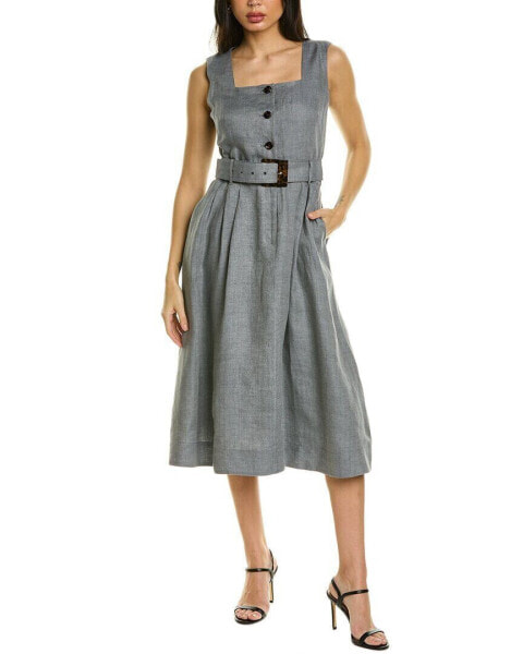 Lafayette 148 New York Chris Linen Dress Women's Grey M