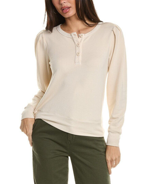 Monrow Tucked Sleeve Henley Shirt Women's White L