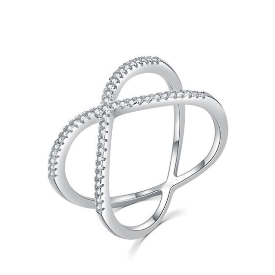 Minimalist double ring made of silver with zircons R00021
