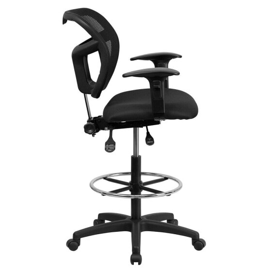 Mid-Back Black Mesh Drafting Chair With Adjustable Arms