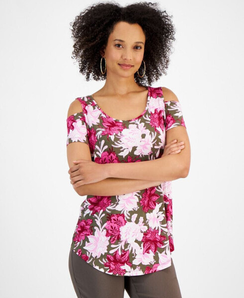 Women's Printed Short-Sleeve Cold-Shoulder Top, Created for Macy's