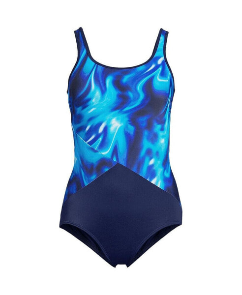 Women's Mastectomy Chlorine Resistant Scoop Neck Soft Cup Tugless Sporty One Piece Swimsuit Print