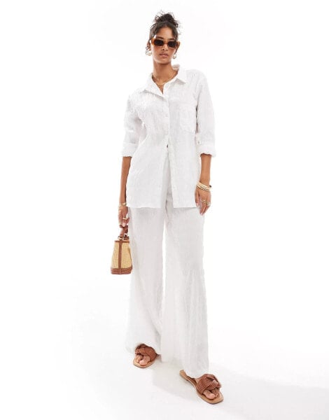 Esmee Exclusive textured oversized beach shirt co-ord in white