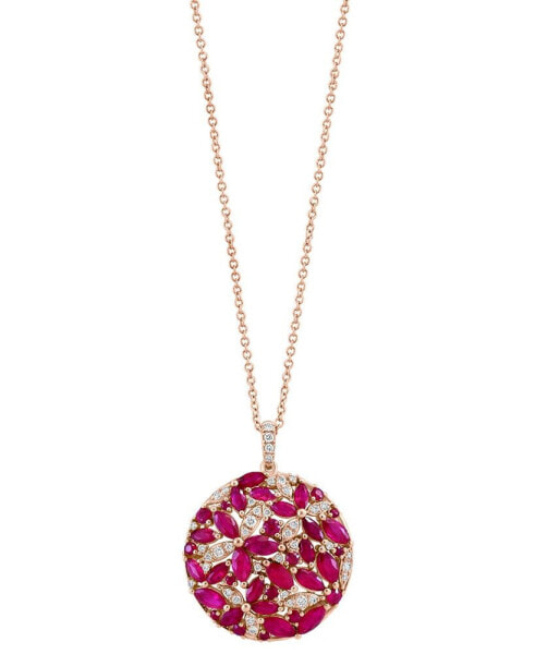 EFFY® Ruby (3-1/8 ct. t.w.) & Diamond (1/4 ct. t.w.) Cluster 18" Pendant Necklace in 14k Rose Gold