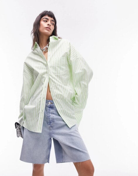 Topshop super oversized stripe shirt in lime green