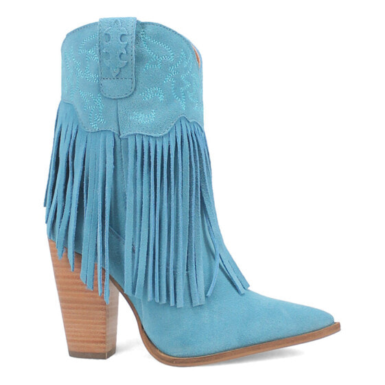 Dingo Crazy Train Fringe Embroidery Pointed Toe Cowboy Booties Womens Blue Casua