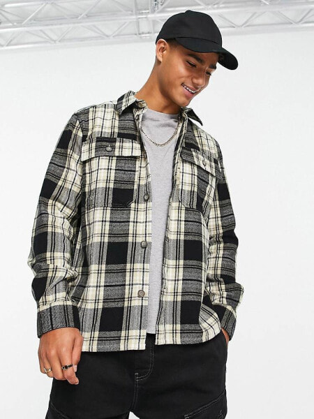 Only & Sons flannel overshirt in navy check 