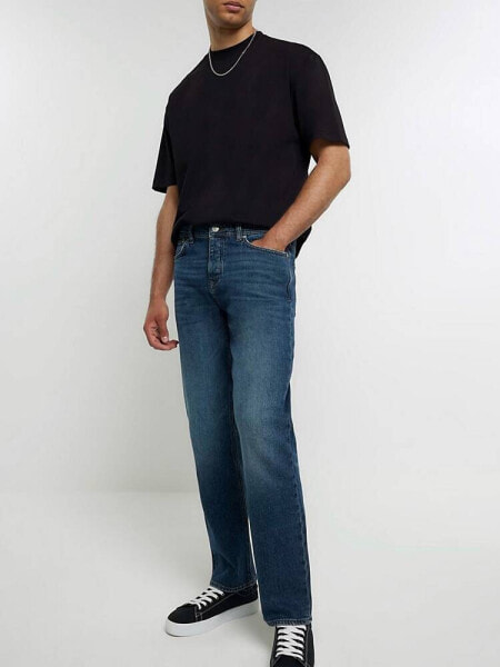 River Island straight jeans in dark blue