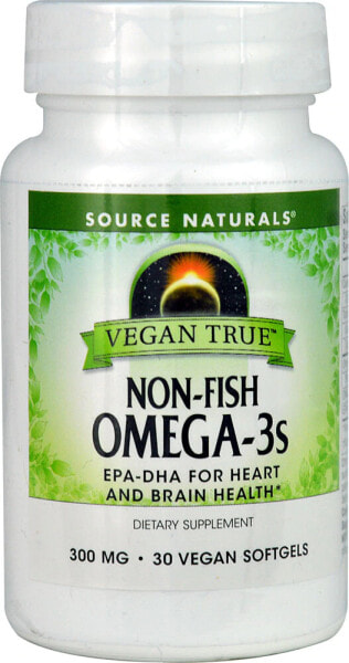 Source Naturals Vegan True Omega-3s Омега 3 из водорослей  для здоровья сердца и мозга 300 мг 30 веганских капсул