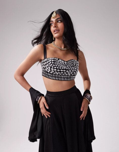 Kanya London jewelled strappy crop top co-ord in black