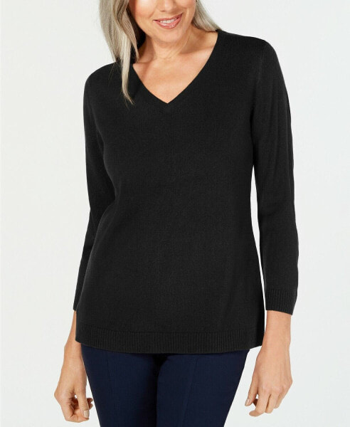 Karen Scott V Neck Sweater Long Sleeve Lux soft Black XS