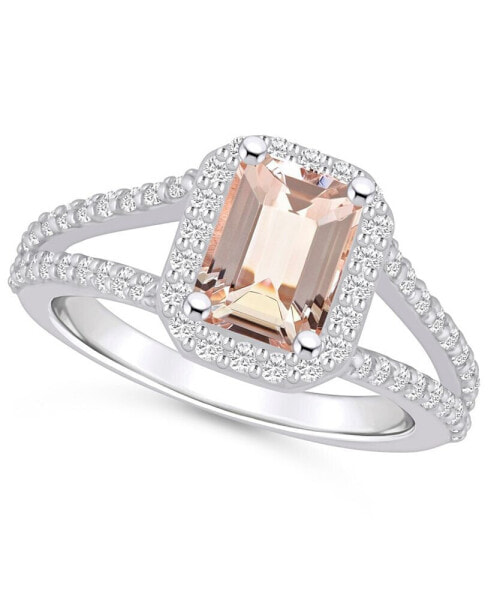 Morganite (1-3/8 ct. t.w.) and Diamond (1/2 ct. t.w.) Halo Ring in 14K White Gold