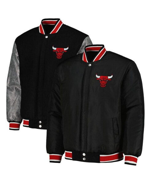 Men's Black Chicago Bulls Reversible Melton Full-Snap Jacket