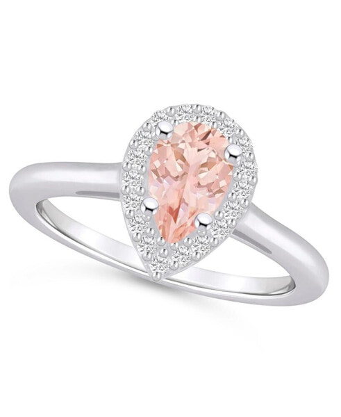 Morganite (3/4 ct. t.w.) and Diamond (1/5 ct. t.w.) Halo Ring in 14K White Gold